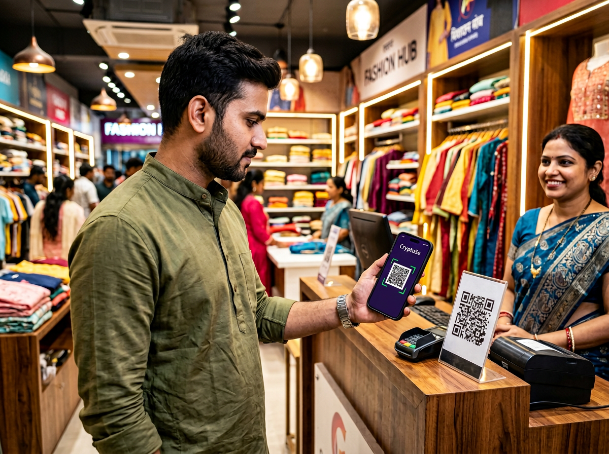 Customer scanning QR code to pay merchant using CryptoSe app